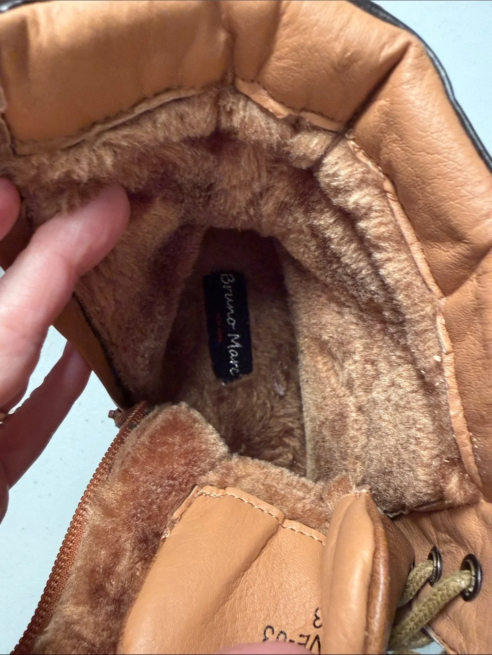 Men's Tan Lace-Up Faux Leather Boots with Fur Lining